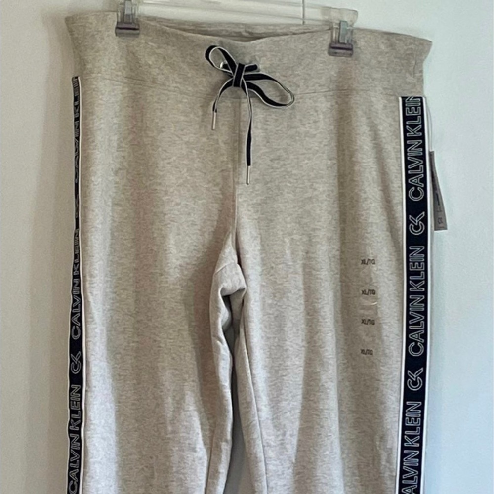 Calvin Klein Womens Jogger Gray Running Heathered Sweatpants Spellout XL New